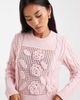 Miss Selfridge Miss Selfridge crochet floral cropped sweater in soft pink - 3