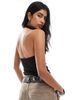 Miss Selfridge Miss Selfridge crochet jersey v neck halter top in black - 3