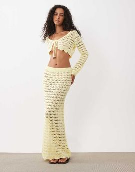 Miss Selfridge Miss Selfridge crochet maxi skirt in butter yellow - part of a set