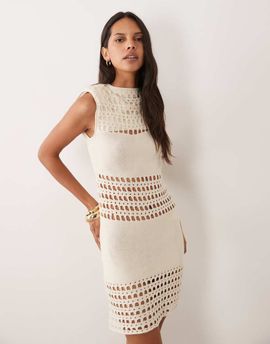 Miss Selfridge Miss Selfridge crochet mix mini dress in cream-White