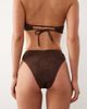 Miss Selfridge Miss Selfridge crochet V-front bikini bottoms in chocolate-White - 4