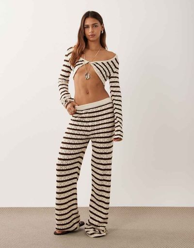 Miss Selfridge Miss Selfridge crochet wide leg pants in stripes - part of a set-Multi