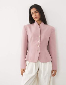 Miss Selfridge Miss Selfridge cropped collarless blazer-pink