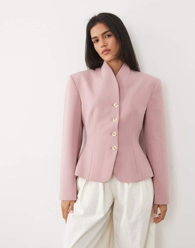Miss Selfridge Miss Selfridge cropped collarless blazer-pink