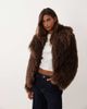 Miss Selfridge Miss Selfridge cropped faux mongolian coat in chocolate-Brown - 1