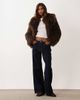 Miss Selfridge Miss Selfridge cropped faux mongolian coat in chocolate-Brown - 2