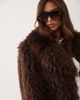 Miss Selfridge Miss Selfridge cropped faux mongolian coat in chocolate-Brown - 3