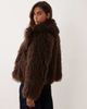 Miss Selfridge Miss Selfridge cropped faux mongolian coat in chocolate-Brown - 4