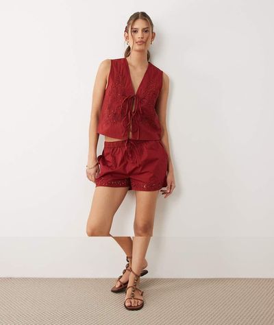 Miss Selfridge Miss Selfridge cutwork vest with matching scrunchie in red - part of a set