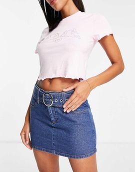 Miss Selfridge Miss Selfridge denim belted micro mini skirt in dark wash-Blue
