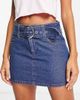 Miss Selfridge Miss Selfridge denim belted micro mini skirt in dark wash-Blue - 3