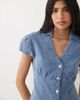 Miss Selfridge Miss Selfridge denim cap sleeve shirt in mid blue wash - 1