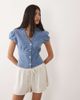 Miss Selfridge Miss Selfridge denim cap sleeve shirt in mid blue wash - 3