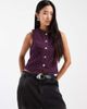 Miss Selfridge Miss Selfridge denim fitted vest in plum-Red - 1