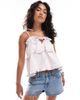 Miss Selfridge Miss Selfridge denim frill swing top in light pink wash-White - 1