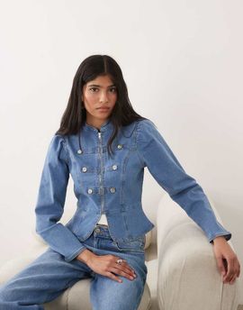 Miss Selfridge Miss Selfridge denim military drummer jacket in blue wash