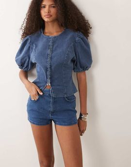 Miss Selfridge Miss Selfridge denim mini shorts in mid blue wash - part of a set