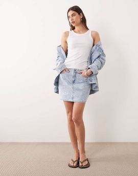 Miss Selfridge Miss Selfridge denim mini skirt with floral detail - part of a set-Blue