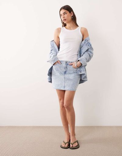 Miss Selfridge Miss Selfridge denim mini skirt with floral detail - part of a set-Blue