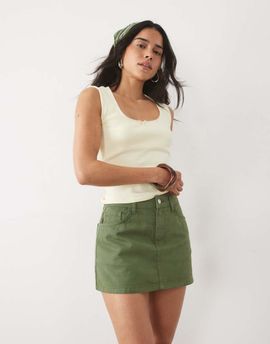 Miss Selfridge Miss Selfridge denim mini skort in khaki wash-Green