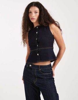 Miss Selfridge Miss Selfridge denim peplum cinched vest in indigo-Navy