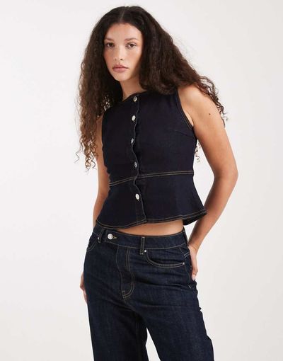 Miss Selfridge Miss Selfridge denim peplum cinched vest in indigo-Navy