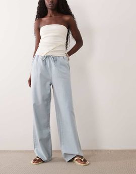 Miss Selfridge MIss Selfridge denim pull on pants with contrast stitch in light wash-Blue