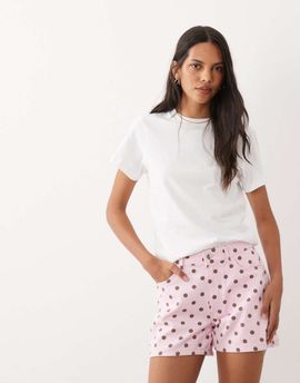 Miss Selfridge Miss Selfridge denim shorts in pink polka dots