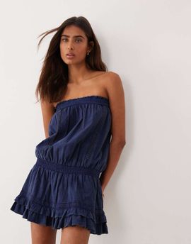 Miss Selfridge Miss Selfridge denim strapless dress in blue wash