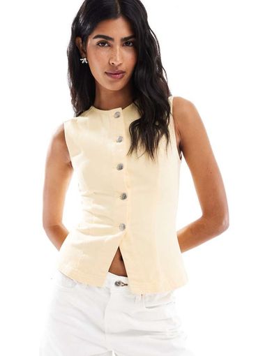 Miss Selfridge Miss Selfridge denim vest in buttermilk-Yellow