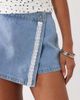 Miss Selfridge Miss Selfridge denim wrap skort with broderie trim in mid wash-Blue - 2