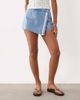 Miss Selfridge Miss Selfridge denim wrap skort with broderie trim in mid wash-Blue - 3
