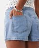 Miss Selfridge Miss Selfridge denim wrap skort with broderie trim in mid wash-Blue - 4