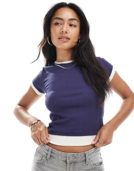Miss Selfridge Miss Selfridge double layer T-shirt in navy