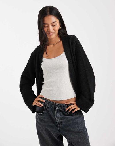 Miss Selfridge Miss Selfridge edge to edge cardigan in black-Gray