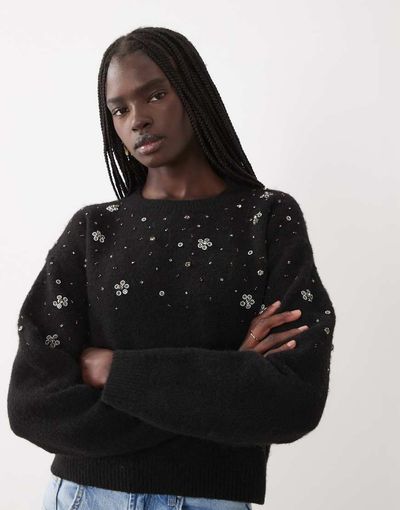 Miss Selfridge Miss Selfridge embellished floral beaded sweater in black