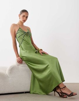 Miss Selfridge Miss Selfridge embellished satin halter midi dress in green