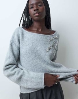 Miss Selfridge Miss Selfridge embellished slouchy sweater in gray