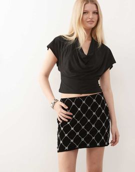 Miss Selfridge Miss Selfridge embellished velvet mini skirt in black
