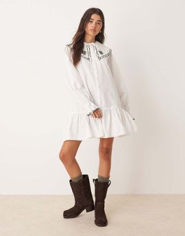 Miss Selfridge Miss Selfridge embroidered collar mini dress in white