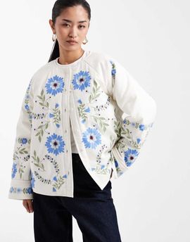 Miss Selfridge Miss Selfridge embroidered cotton padded jacket in multi