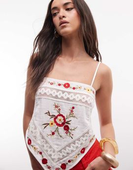 Miss Selfridge Miss Selfridge embroidered handkerchief top in white