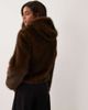 Miss Selfridge Miss Selfridge faux fur bomber jacket with hood in chocolate-Brown - 4