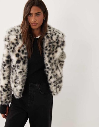 Miss Selfridge Miss Selfridge faux fur coat in dalmatian print-Multi