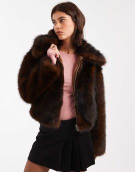 Miss Selfridge Miss Selfridge faux fur collar detail bomber jacket in chocolate-Brown