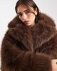 Miss Selfridge Miss Selfridge faux fur crop jacket in chocolate-Brown - 3