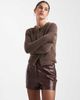 Miss Selfridge Miss Selfridge faux leather croc micro shorts-Brown - 1