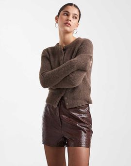 Miss Selfridge Miss Selfridge faux leather croc micro shorts-Brown