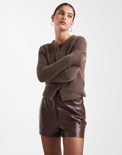 Miss Selfridge Miss Selfridge faux leather croc micro shorts-Brown