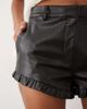 Miss Selfridge Miss Selfridge faux leather frill hem micro shorts in black - 3